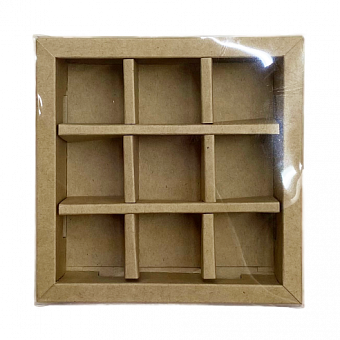Коробка для 9 конфет КРАФТ с пластиковой крышкой