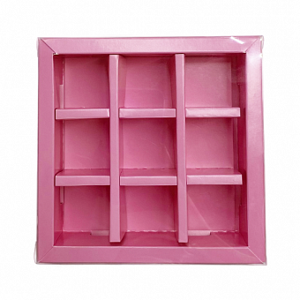 Коробка для 9 конфет РОЗОВАЯ с пластиковой крышкой